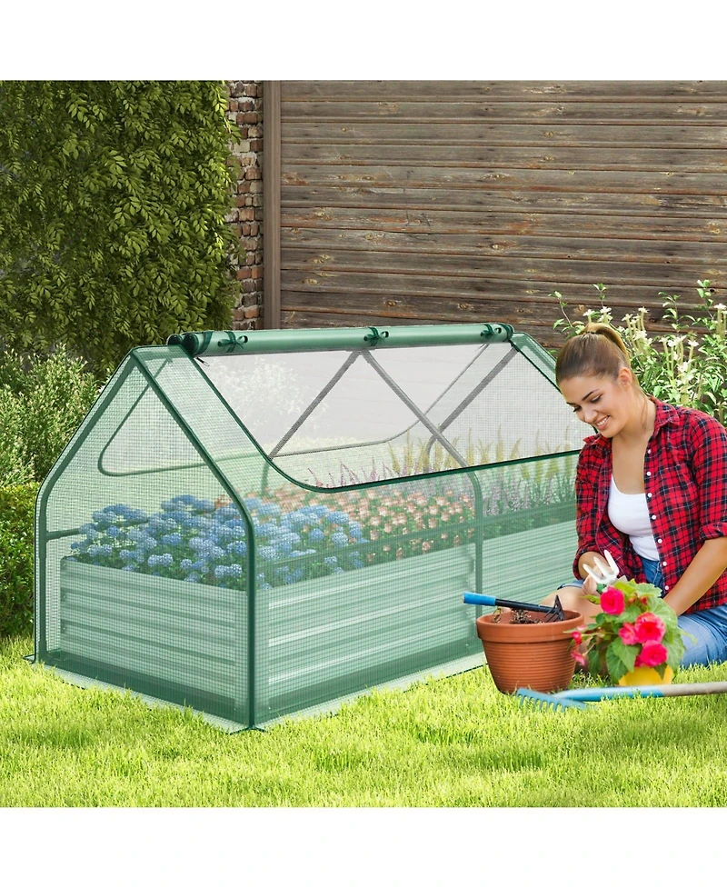Givimo 6 x 3 x 3 Feet Galvanized Raised Garden Bed with Greenhouse-Green