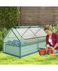 Givimo 6 x 3 x 3 Feet Galvanized Raised Garden Bed with Greenhouse-Green