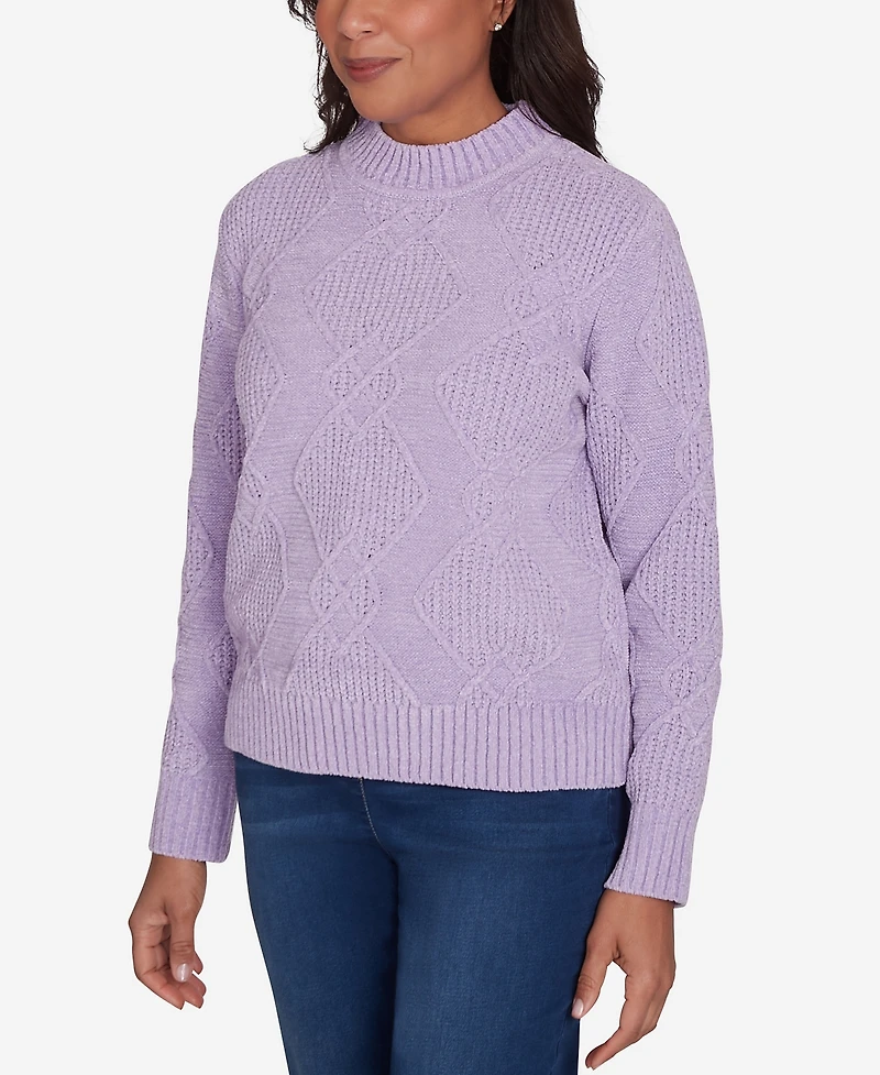 Alfred Dunner Petite Classics Chenille Diamond Turtleneck Sweater