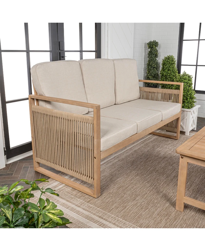 Jonathan Y Arwen Modern Bohemian Roped Acacia Wood Outdoor Loveseat with Cushions