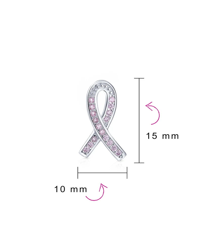 Bling Jewelry Strength and Hope Elegant Fine Pave Cubic Zirconia Cz Pink Ribbon Breast Cancer Survivor Stud Earrings Sterling Silver
