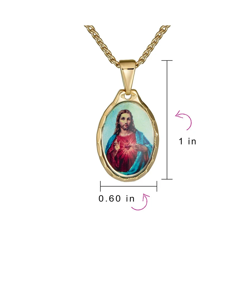 Bling Jewelry Oval Religious Medal Medallion Sacred Heart Of Jesus Photo Pendant Necklace Yellow Gold Plated