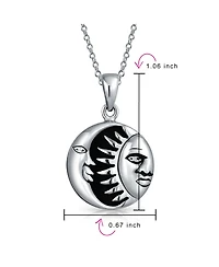 Bling Jewelry Celestial Black Enamel Round Circle Medallion Crescent Moon And Sun Pendant Necklace Sterling Silver