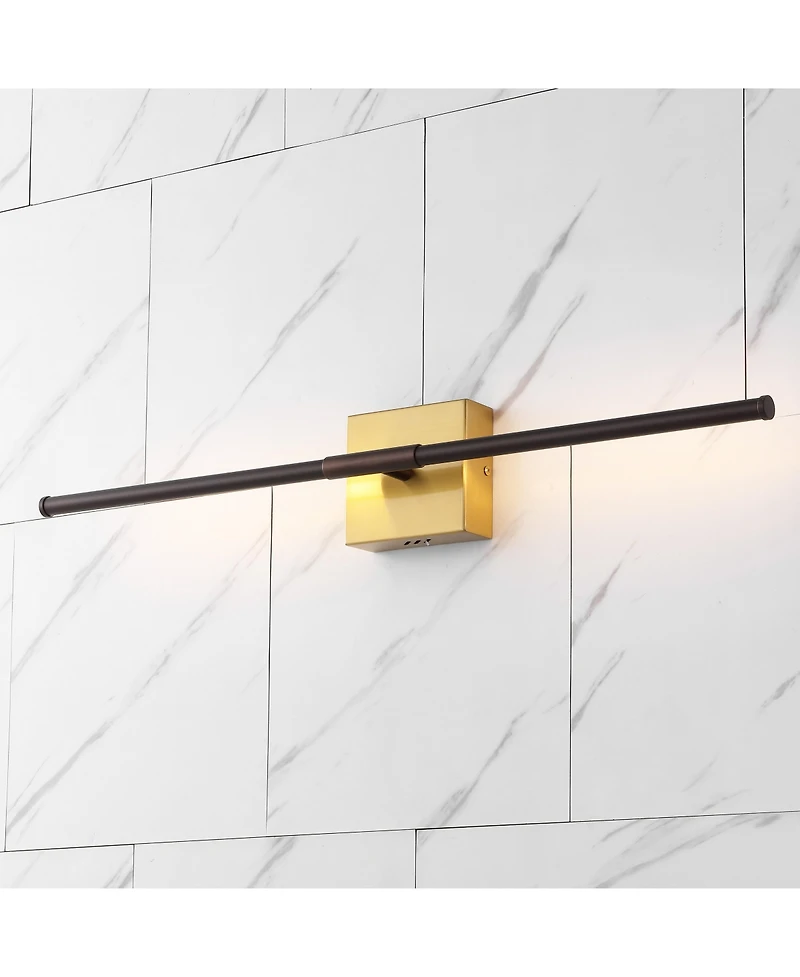 Jonathan Y Makena 28" Modern Minimalist Dimmable Integrated Led Metal Wall Sconce, Oil Rubbed Bronze/Brass Gold