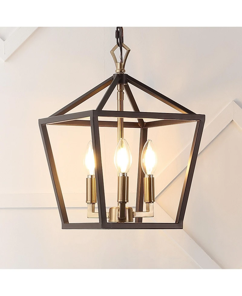 Jonathan Y Ojai 10" 3-Light Iron Classic Modern Lantern Led Pendant, Oil Rubbed Bronze/Brass Gold