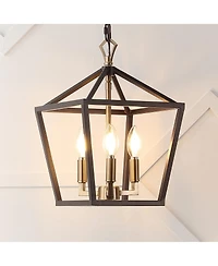 Jonathan Y Ojai 10" 3-Light Iron Classic Modern Lantern Led Pendant, Oil Rubbed Bronze/Brass Gold