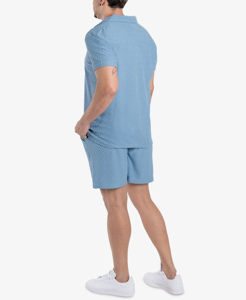 Spring + Mercer Men's Casual Textured Camp Collar Short Sleeve Button-Up Shirt