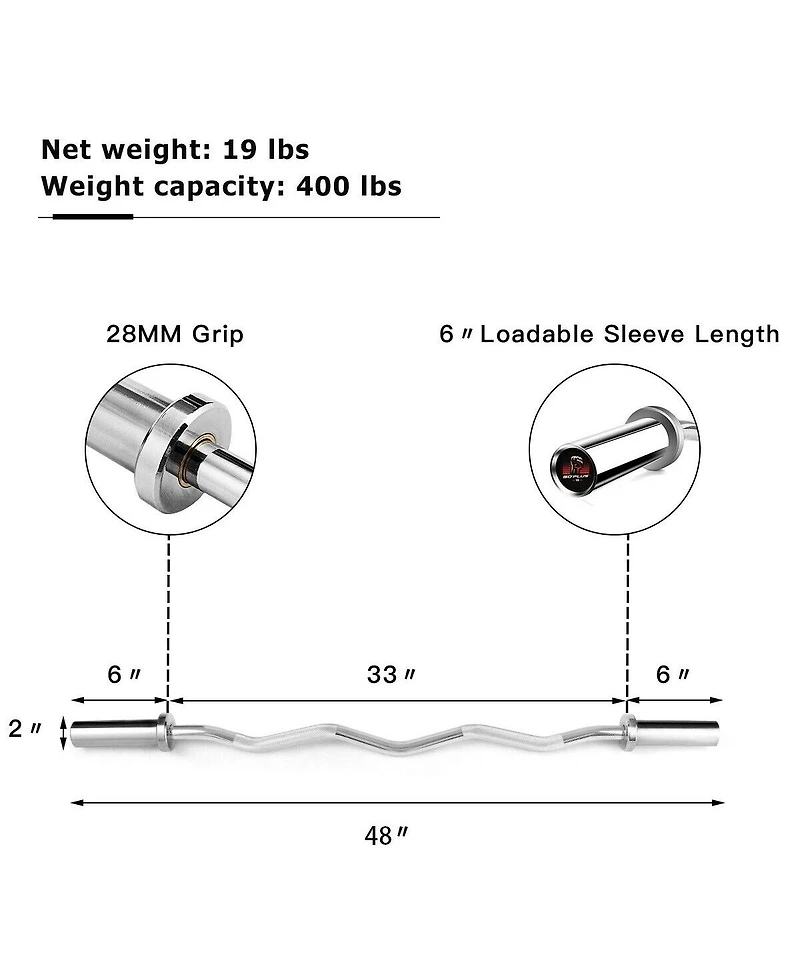 Sugift 47 Inch Chrome Steel Home Gym Fitness Equipment Bar