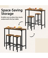 Sugift 3 Pieces Industrial Bar Table and Chairs Set with Metal Frame-Rustic Brown
