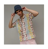 Men's Lemon Yellow & Chocolate Brown Geometric Block Oversized Shirt