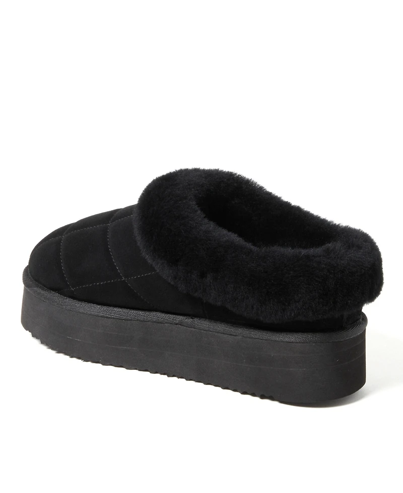Fireside by Dearfoams Women's Bendigo Genuine Shearling Quilted Platform Clog Slipper