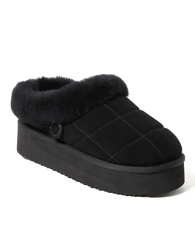 Fireside by Dearfoams Women's Bendigo Genuine Shearling Quilted Platform Clog Slipper