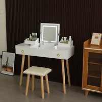 Streamdale Furniture Led Vanity Desk with Mirror, Power Outlet, and Storage