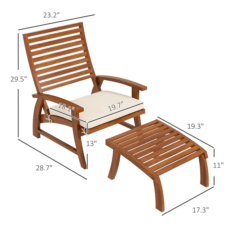 Acacia Wood Patio Chair Set with Footstools and Cushion
