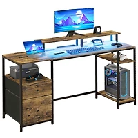 Multifunctional Desk with Led Lights, Storage & Usb Ports