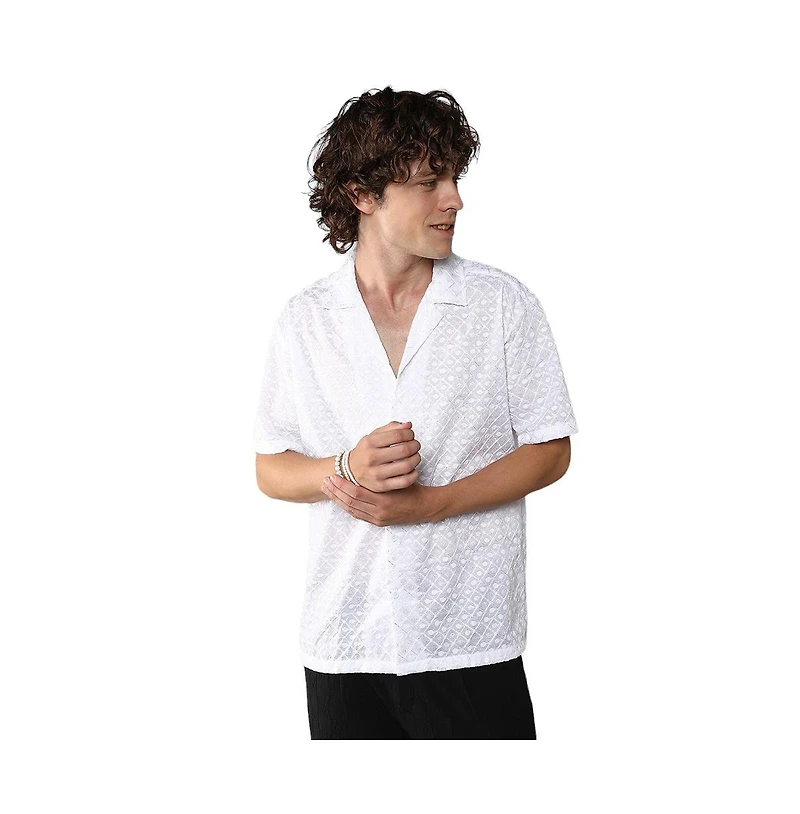 Men's Chalk White Embroidered Circular Shirt