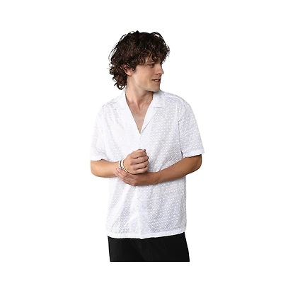 Men's Chalk White Embroidered Circular Shirt