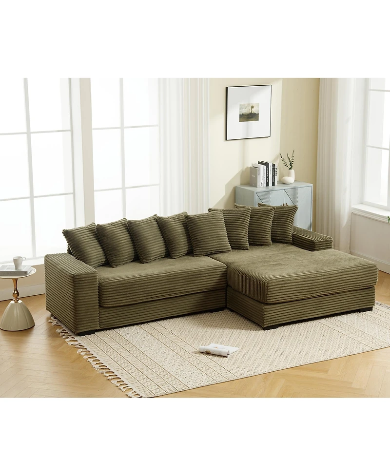 Streamdale Green Oversized Corduroy L-Shaped Chaise Daybed Sofa (8 Pillows)
