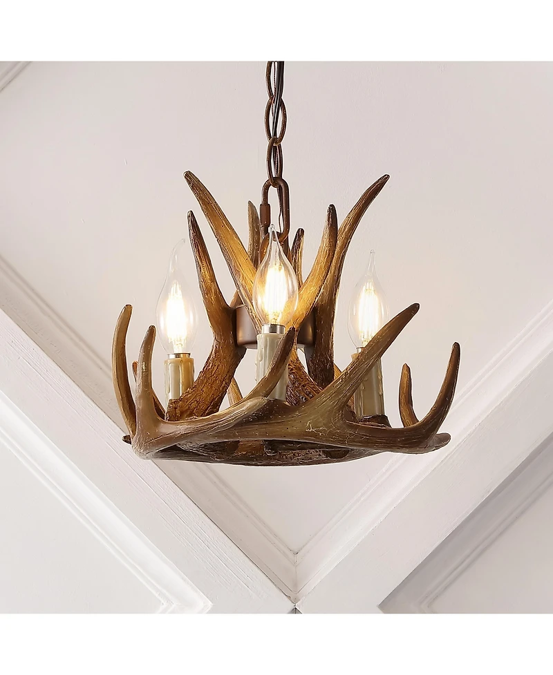 Jonathan Y Nelle 11.5" Adjustable Resin Antler 3-Light Led Chandelier, Brown