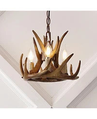 Jonathan Y Nelle 11.5" Adjustable Resin Antler 3-Light Led Chandelier, Brown