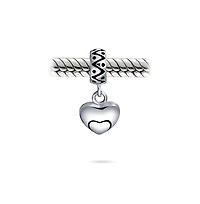 Bling Jewelry Swirl Detail Double Heart Shape Dangle Charm Bead Oxidized Sterling Silver Fits European Bracelet
