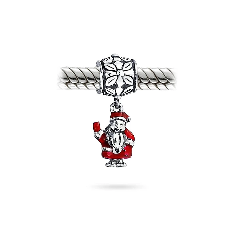 Bling Jewelry Holiday Christmas Red Santa Claus Dangle Charm Bead For Enamel Sterling Silver Fits European Bracelet