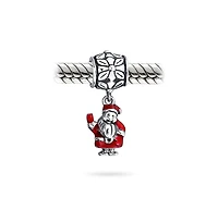 Bling Jewelry Holiday Christmas Red Santa Claus Dangle Charm Bead For Enamel Sterling Silver Fits European Bracelet