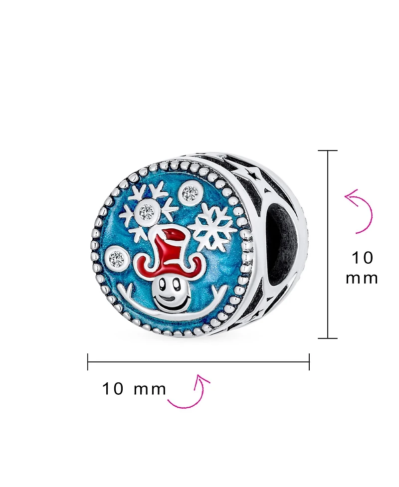 Bling Jewelry Frozen Winter Holiday Party Christmas Round Red Hat Bead Blue Enamel Snowflake Charm Sterling Silver For European Bracelet