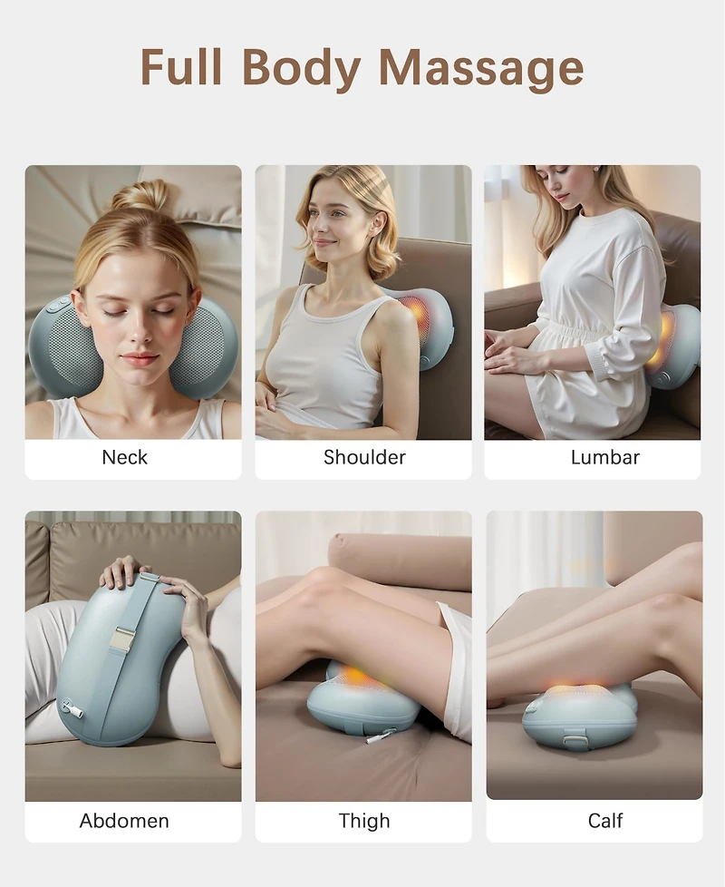 Shiatsu Massage Cushion with Heat, Full-Body Back, Neck, and Lumbar Relief, Usb Powered for Home, Office, or Car Use