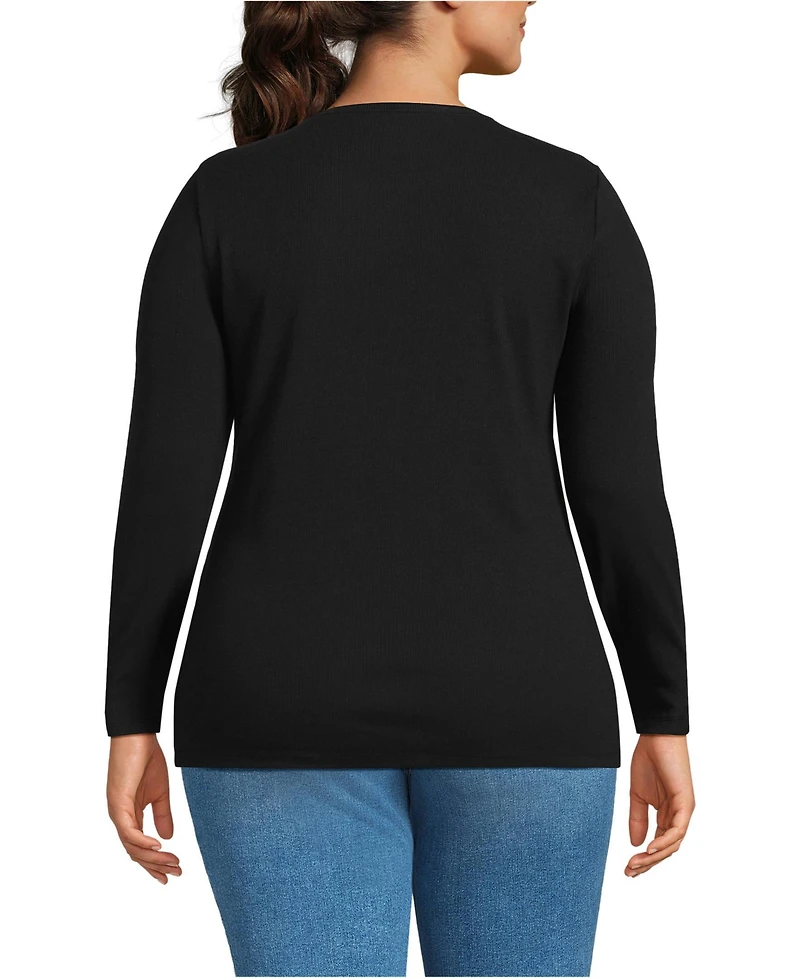 Lands' End Women's Plus Long Sleeve Micro Rib T-Shirt