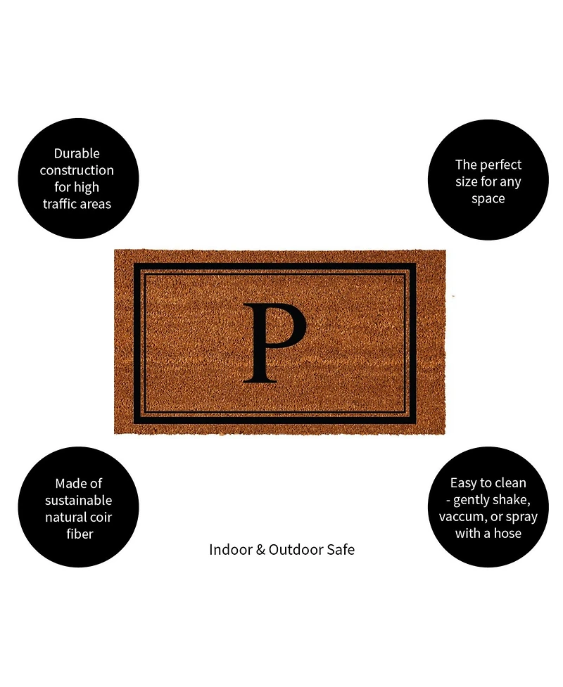 Evergreen Monogram Indoor Outdoor 100% Natural Coir Doormat 28" x 16" | Letter "P"