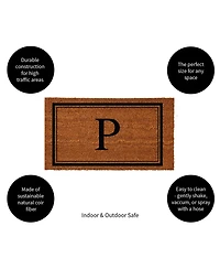 Evergreen Monogram Indoor Outdoor 100% Natural Coir Doormat 28" x 16" | Letter "P"