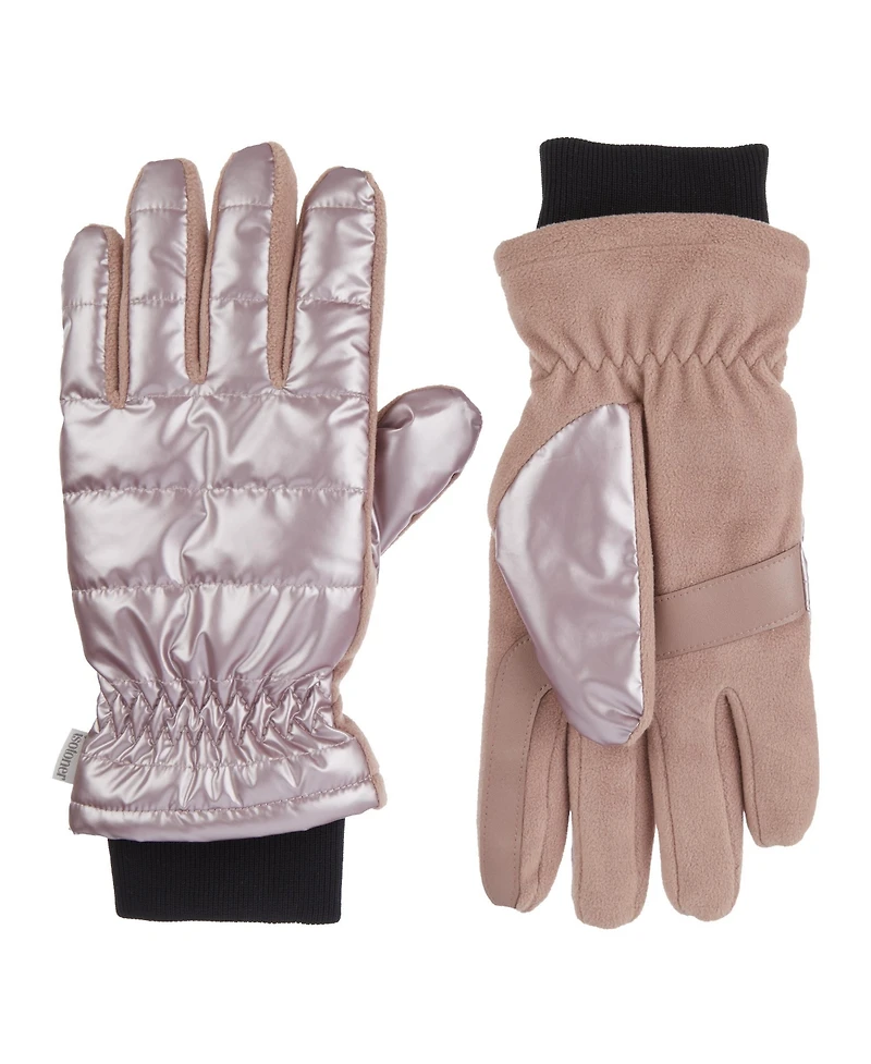 Isotoner Women's Sleek Heat Pongee and Fleece Water Repellent Touchscreen Gloves