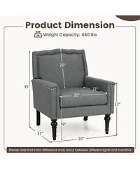 Mid-century Modern Armchair Linen Fabric Upholstered Accent Chair with Cushion-Gray