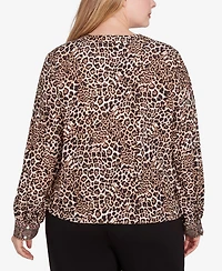 Ruby Rd. Plus Split Neck Embellished Animal Placement Print Tie Front Top