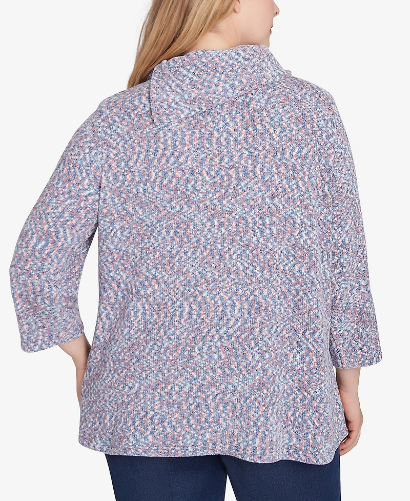 Ruby Rd. Plus Size Split Cowl Neck Speckled Chenille Asymmetric Knit Top