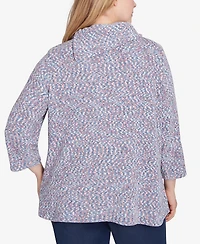 Ruby Rd. Plus Size Split Cowl Neck Speckled Chenille Asymmetric Knit Top