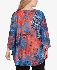 Ruby Rd. Plus Size Scoop Neck with Bar Detail Tie Dyed Spots Jacquard Knit Top