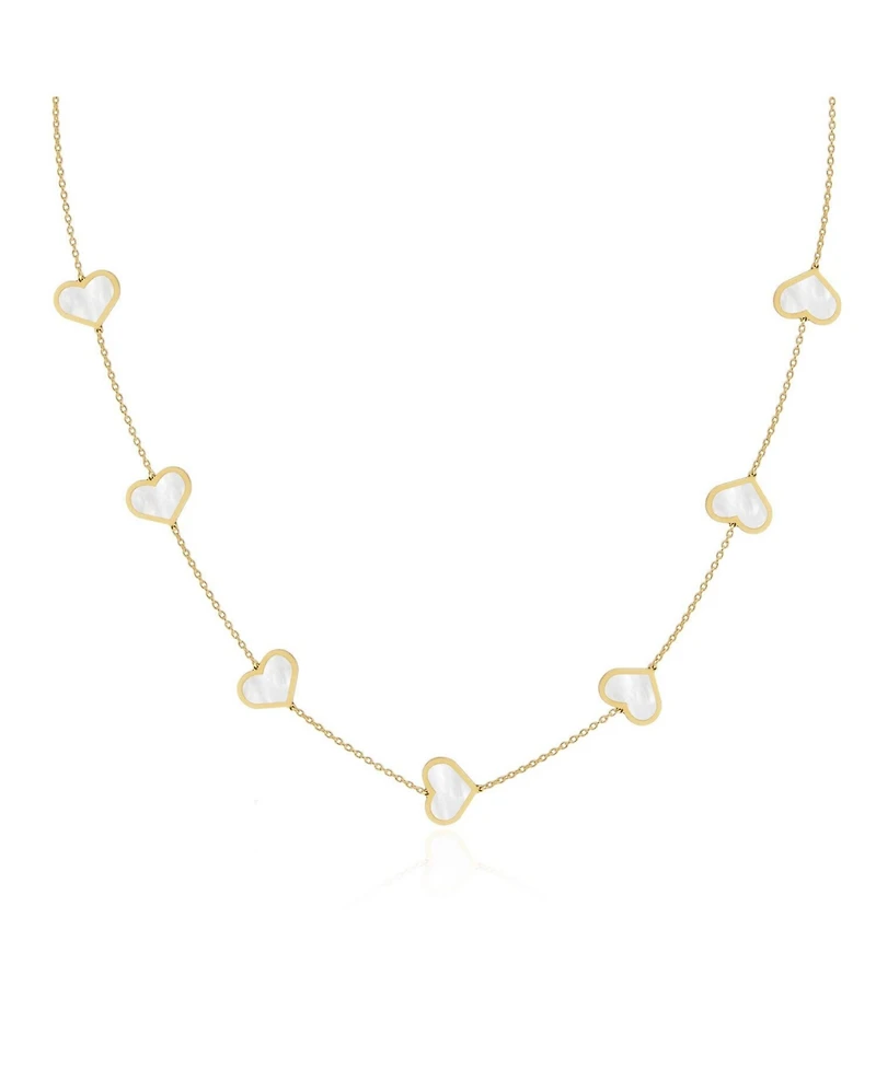 The Lovery Large Mother of Pearl Heart Station Necklace 14K Gold