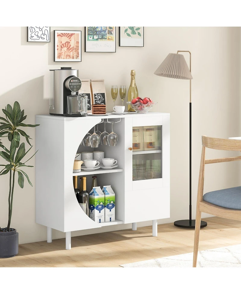 Skonyon Kitchen Sideboard with Glasses Holder for Living Room Dining Room-White