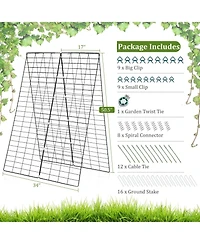 Skonyon 2 Pieces Foldable A-Frame Trellis Plant Supports with Twist Ties-Green