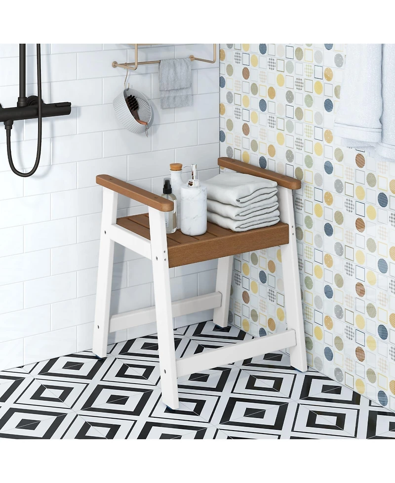 Skonyon Shower Bench with Arms for Inside Shower Shaving Legs-Brown