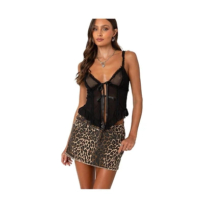 Edikted Womens Ribbon Tie Sheer Mesh Top