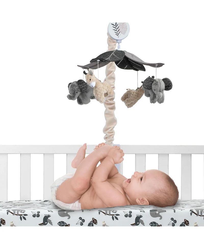 Lambs & Ivy Baby Jungle Animals Gray/Tan Musical Crib Mobile Soother Toy