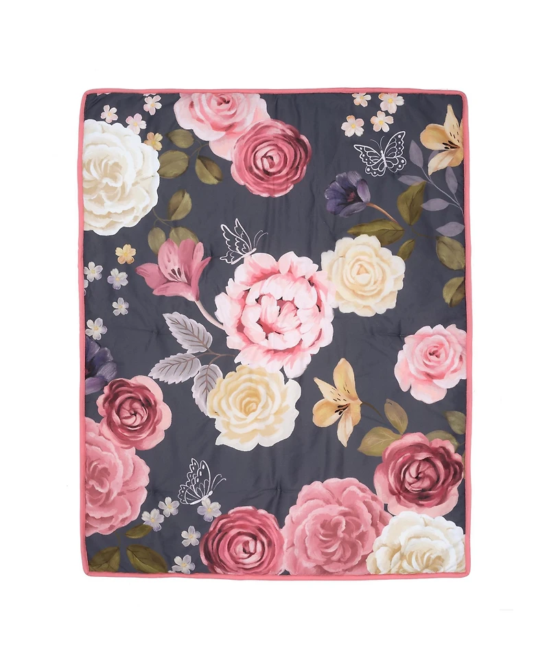 Lambs & Ivy Secret Garden Luxury Floral 3-Piece Cotton Sateen Crib Bedding Set