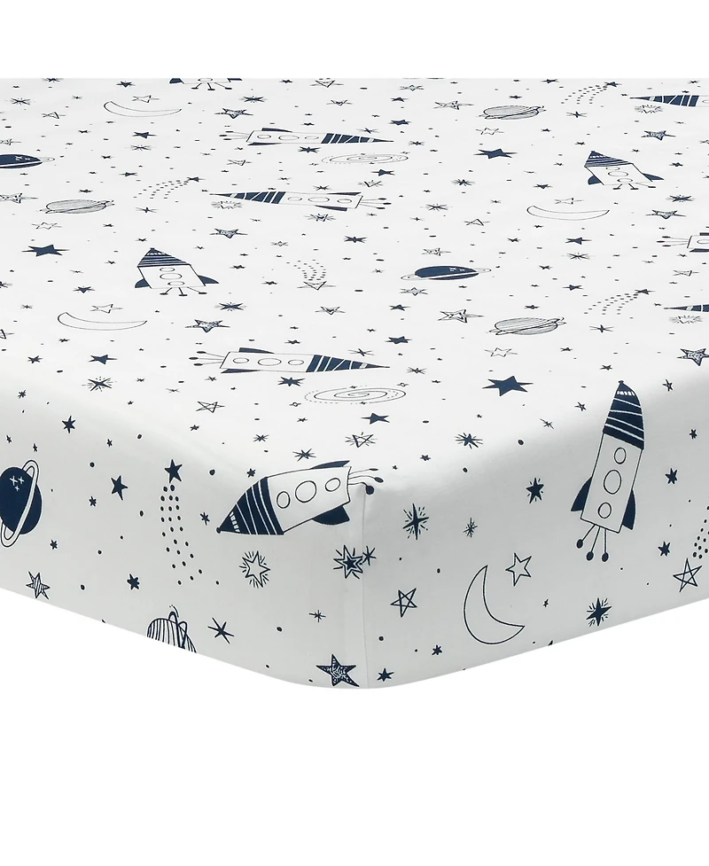 Lambs & Ivy Sky Rocket 5-Piece Blue Galaxy/Space Nursery Baby Crib Bedding Set