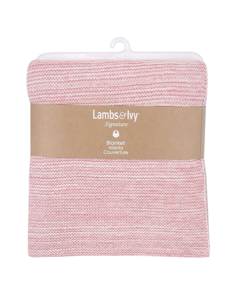 Lambs & Ivy Signature Pink/White 100% Cotton Marl Textured Knit Baby Blanket
