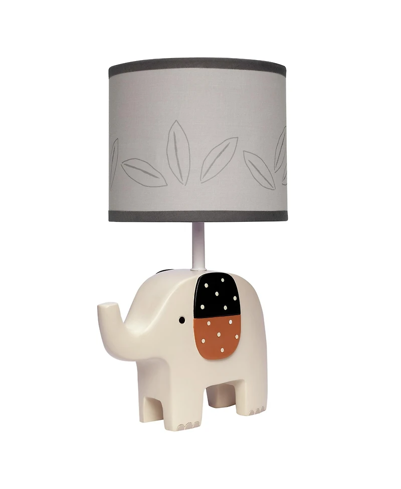 Lambs & Ivy Patchwork Jungle Modern Cream Elephant Lamp With Gray Shade & Bulb
