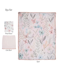 Lambs & Ivy Baby Blooms 3-Piece Pink Floral/Butterfly Baby Crib Bedding Set