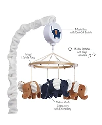 Lambs & Ivy Playful Elephant Blue/White Musical Baby Crib Mobile Soother Toy